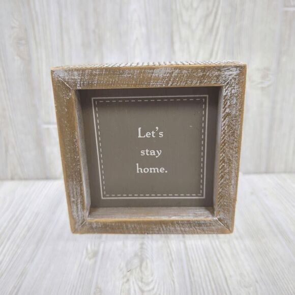 LET'S STAY HOME Rustic Wooden Home Decor 5" Adams and Co - Picture 1 of 4